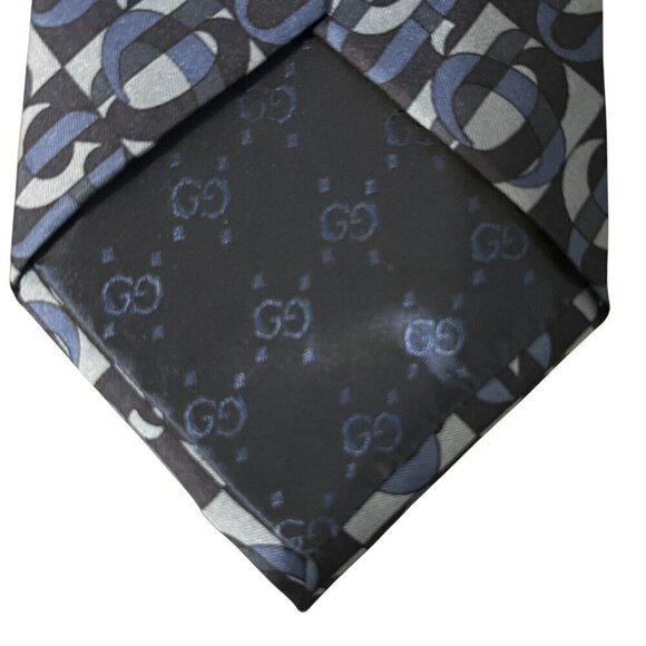 Gucci Silk Tie Blue Geometric Print Made In Italy - Picture 5 of 7